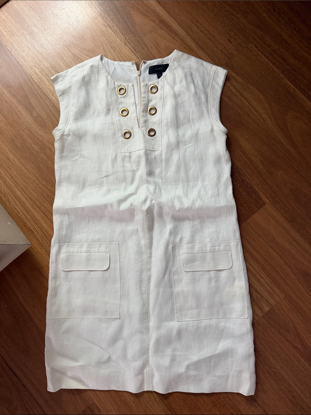 J. Crew White Sleeveless Shift Dress with Gold Grommet Detail